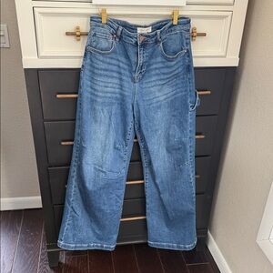 Women's Wide-Leg Blue Denim Jeans with Painter Pocket